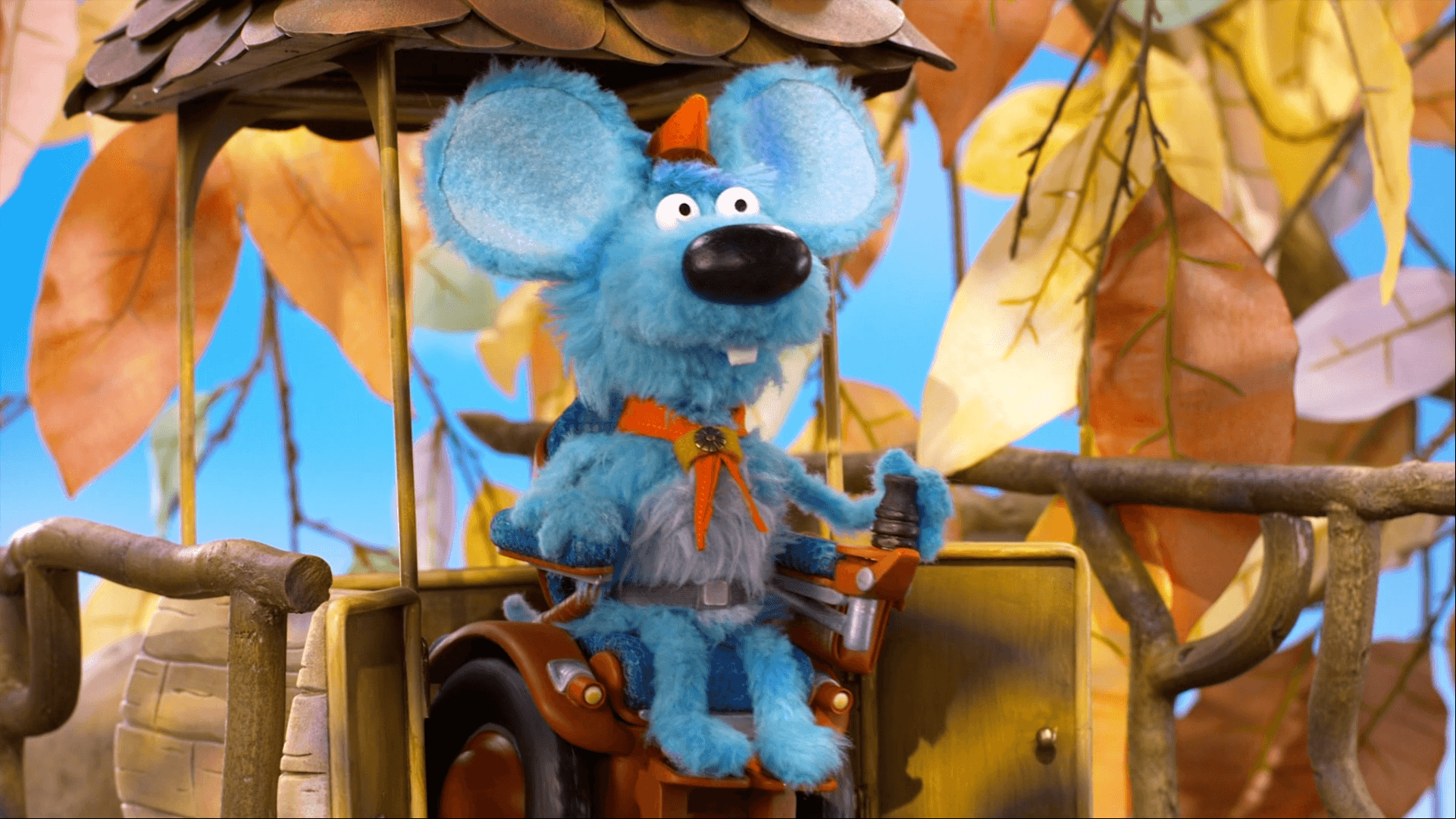 Donkey, Panda, and Jeff find the Hee-Hee Hider moth at the top the Rainbow Tree together!