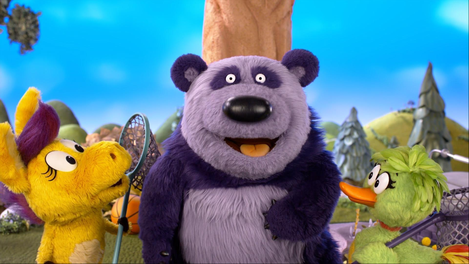 Donkey's cousin comes to visit./Panda thinks about ways he’s different from other pandas.