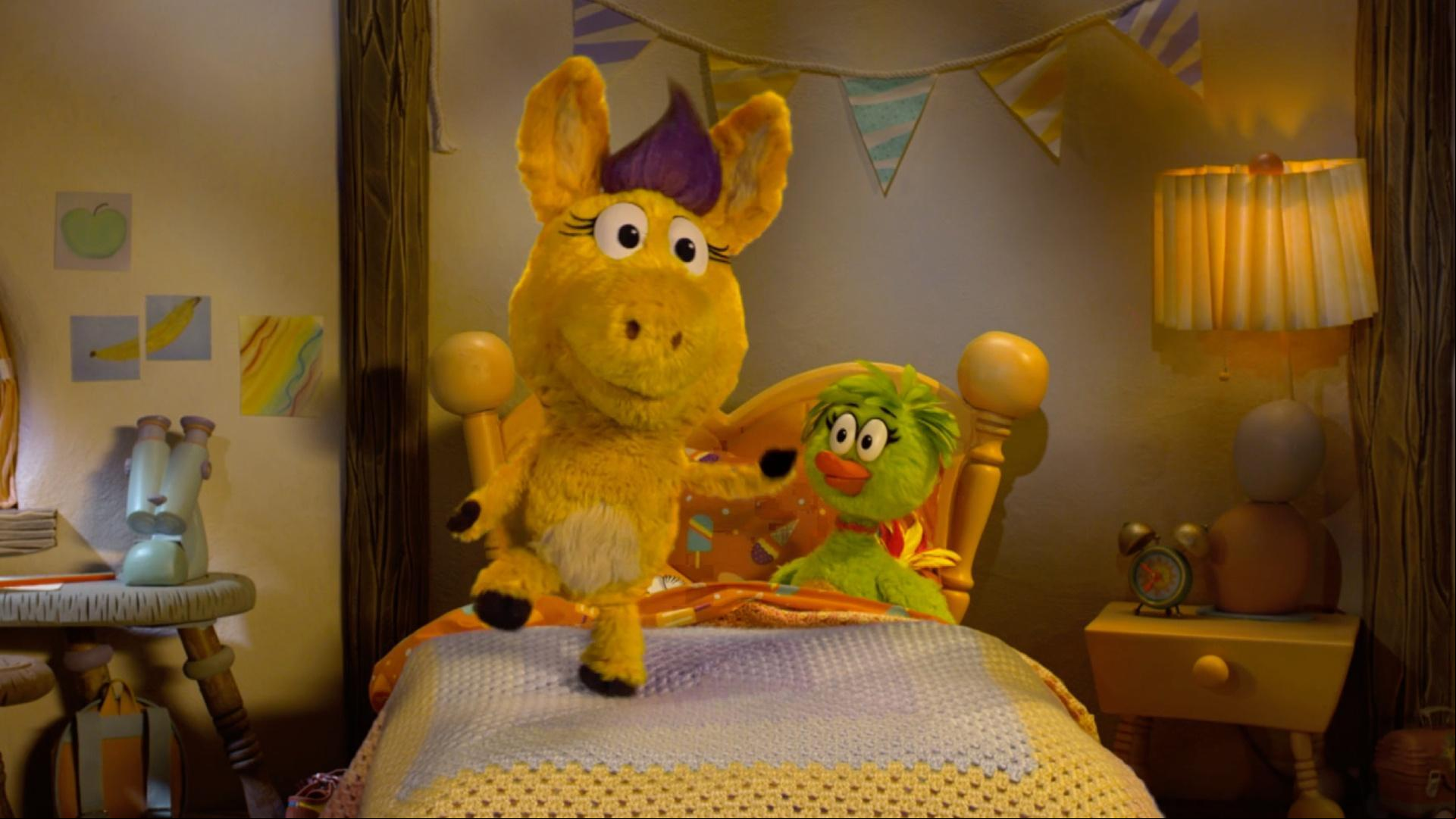 Donkey sings a song that helps her feel better when she gives away something she loves.
